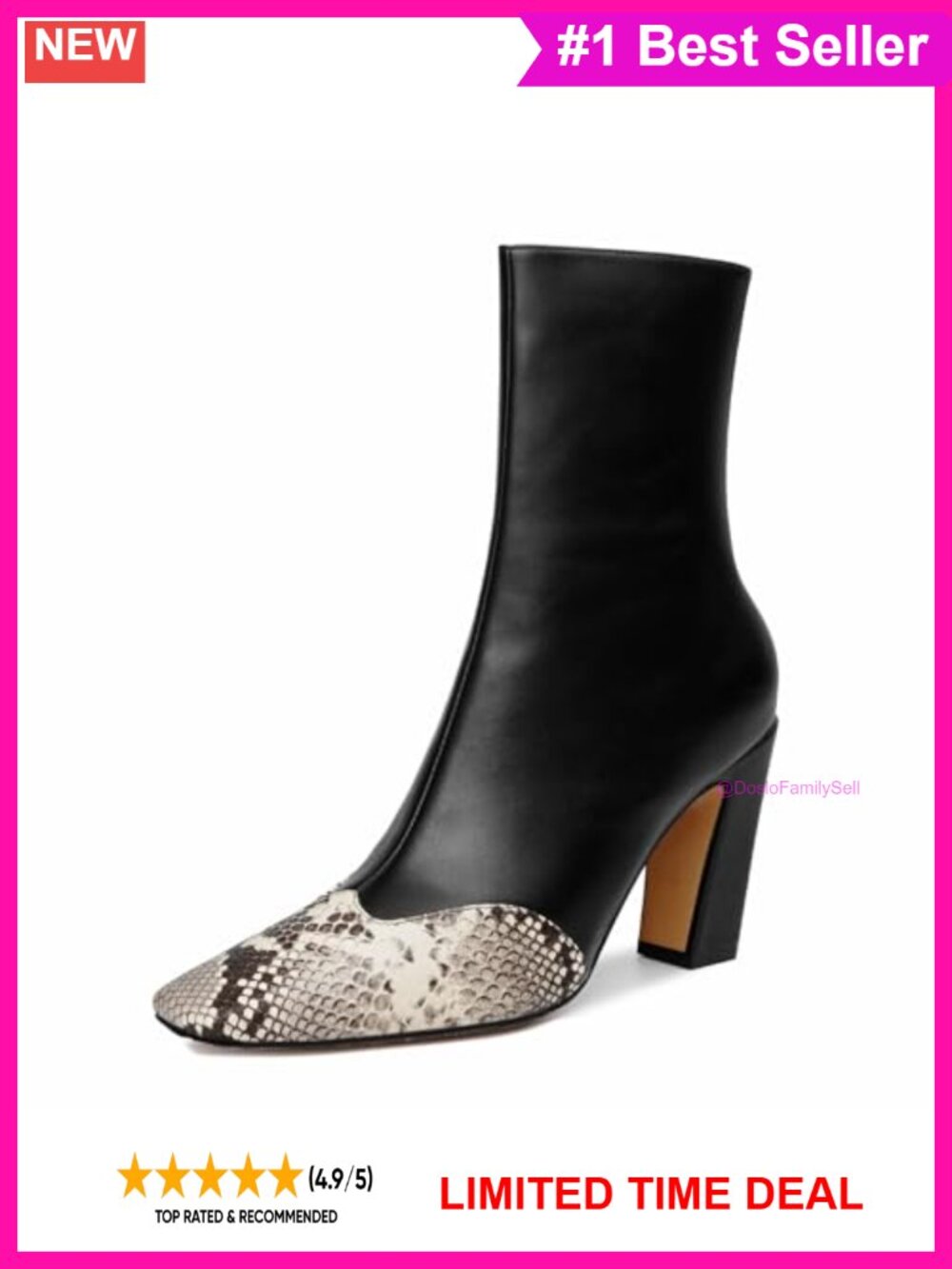 Suede Square Toe High Heel Ankle Booties Snakeskin Print